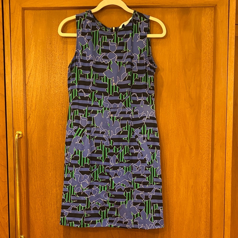 Vintage Dress DVF Diane Von Furstenberg Blue and Green Mini Back Zip Dress